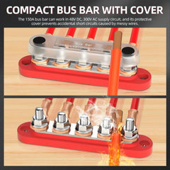 150A Bus Bar Terminal Block 48V 300V DC AC w/ Cover for Automotive Marine