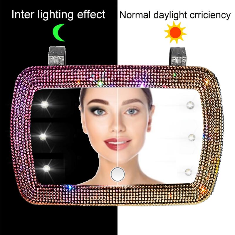 Car Sun Visor Set Diamond Led Lighted Makeup Mirror