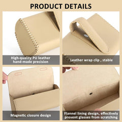 Car Sun Visor Sunglasses Holder Leather Case with Magnetic Closure