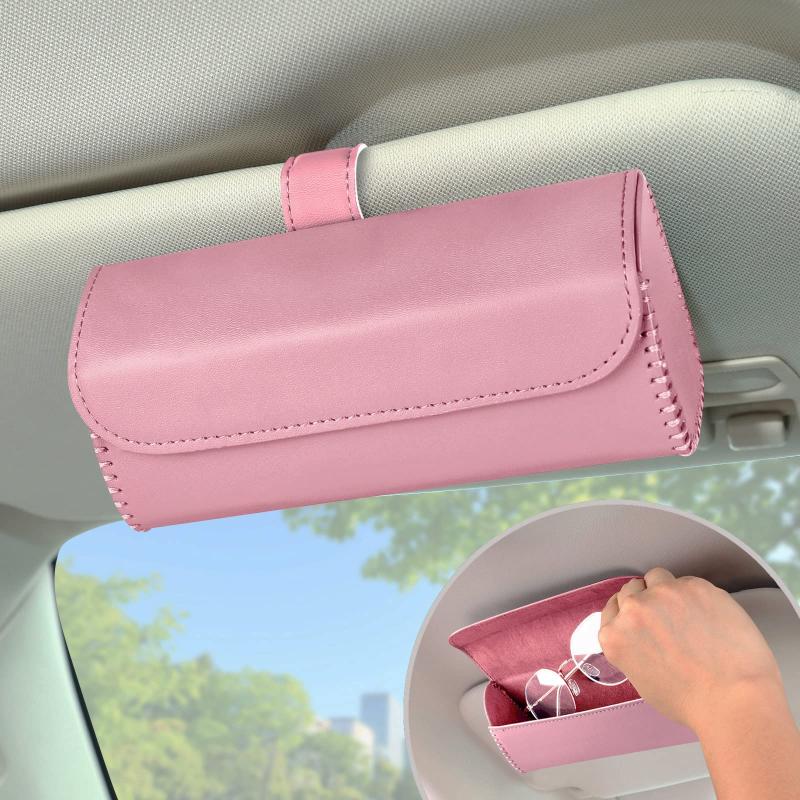Car Sun Visor Sunglasses Holder Leather Storage Case Magnetic Closure