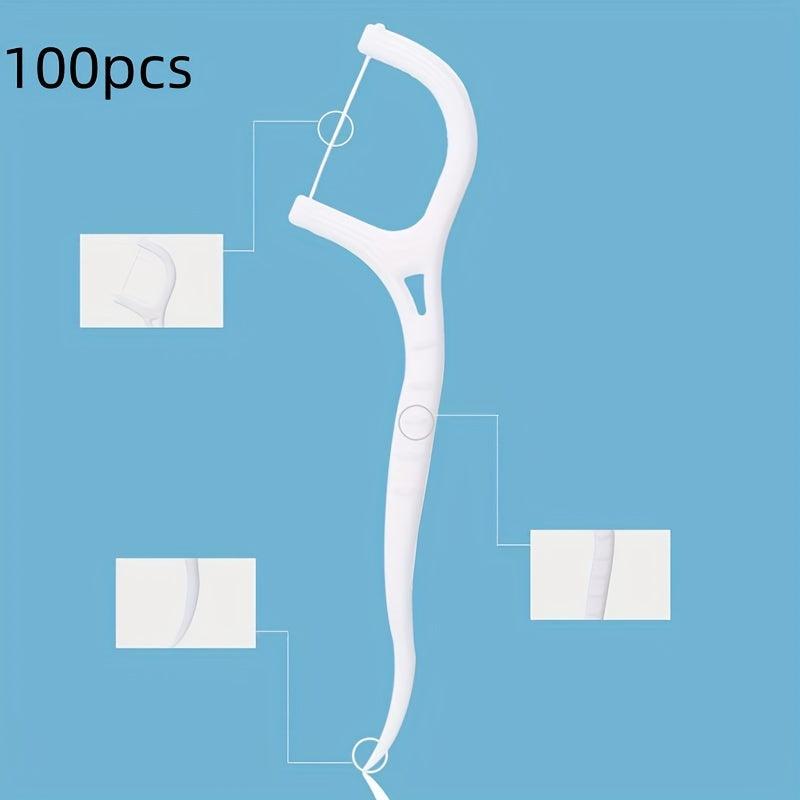 100pcs Dental Floss Sticks - Clean Teeth Easily - High Tension Bag