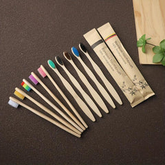 10pcs Adult Colorful Bamboo Toothbrush Set Soft Bristle