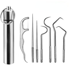7pcs Stainless Steel Toothpick Set Flossing Reusable Toothpicks
