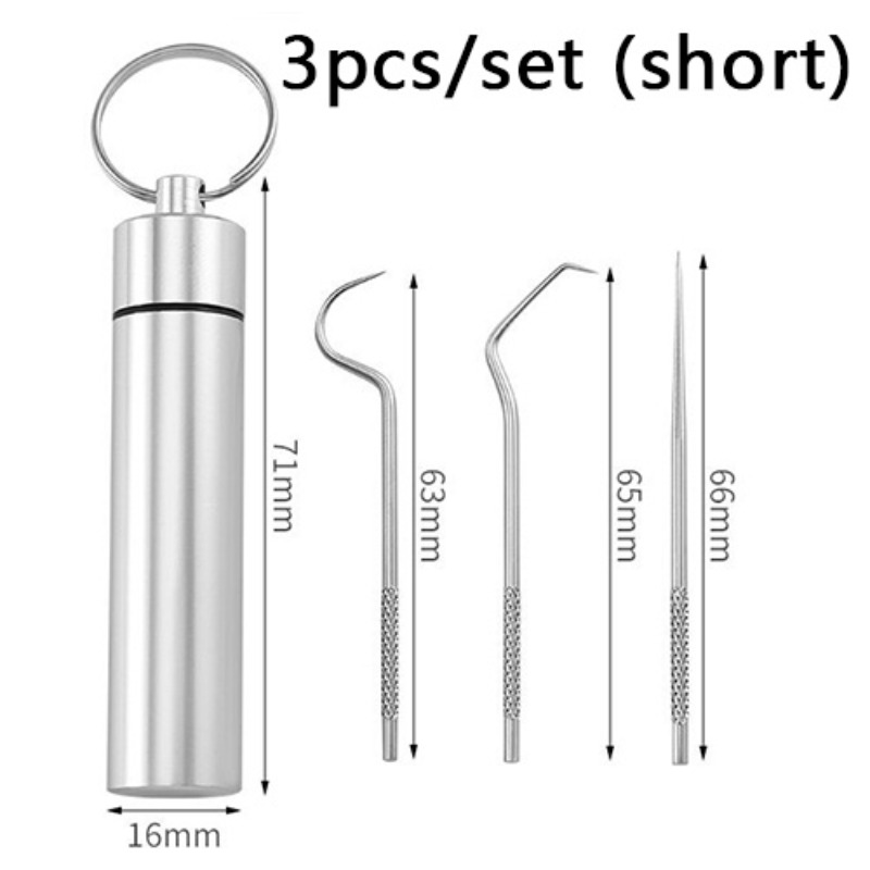 7pcs Stainless Steel Toothpick Set Flossing Reusable Toothpicks
