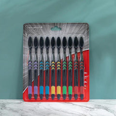 10pcs Bamboo Charcoal Toothbrushes for Oral Health - Medium Soft Bristle