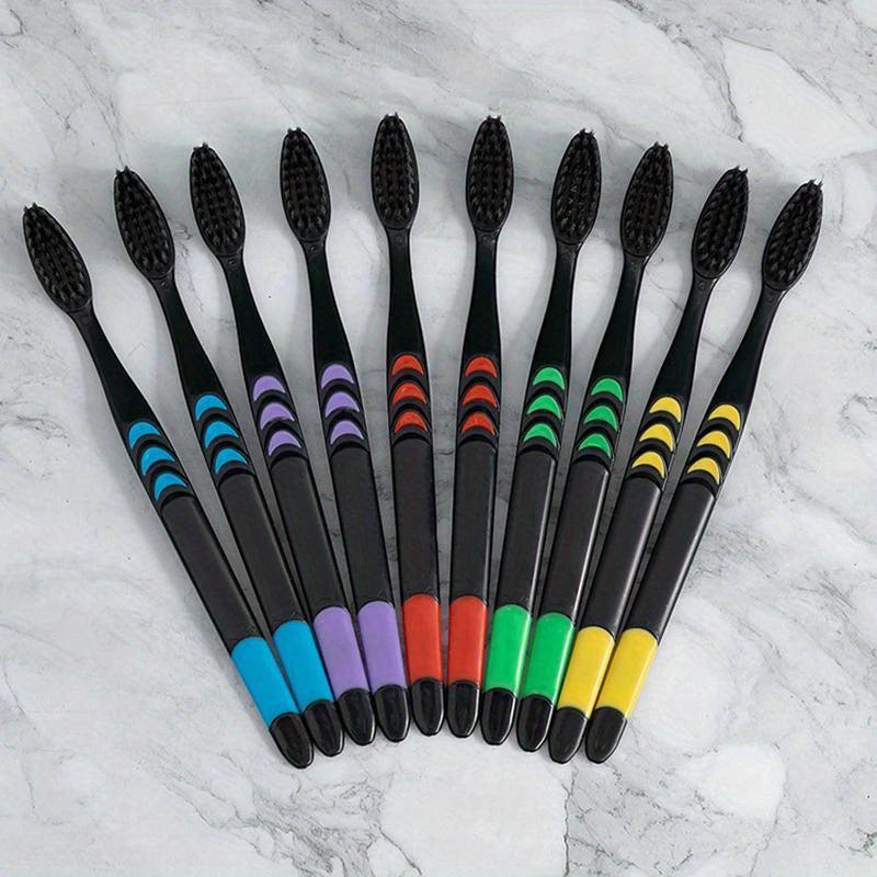 10pcs Bamboo Charcoal Toothbrushes for Oral Health - Medium Soft Bristle