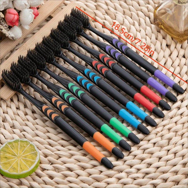 10pcs Bamboo Charcoal Toothbrushes for Oral Health - Medium Soft Bristle