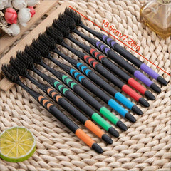 10pcs Bamboo Charcoal Toothbrushes for Oral Health - Medium Soft Bristle