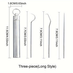 7pcs Stainless Steel Toothpicks Dental Floss Tube Oral Care Set