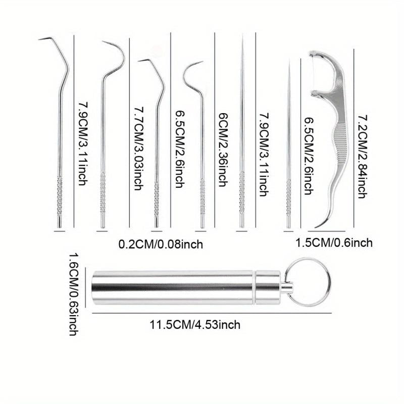 7pcs Stainless Steel Toothpicks Dental Floss Tube Oral Care Set