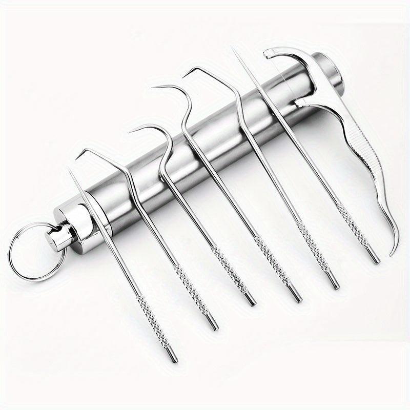7pcs Stainless Steel Toothpicks Dental Floss Tube Oral Care Set