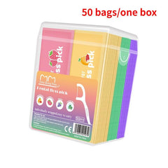 50pcs Fruit Floss Disposable Dental Floss Sticks Mint Toothpick Line