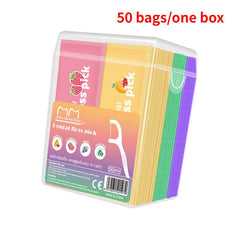 50pcs Fruit Floss Disposable Dental Floss Sticks Mint Toothpick Line