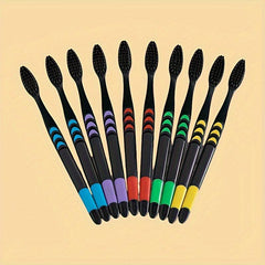 10pcs Bamboo Charcoal Toothbrushes, Ultra Soft Dental Brush for Adults