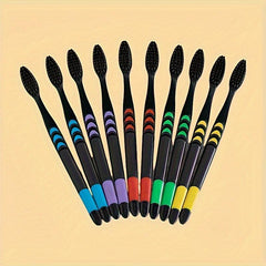 10pcs Bamboo Charcoal Toothbrushes, Ultra Soft Dental Brush for Adults