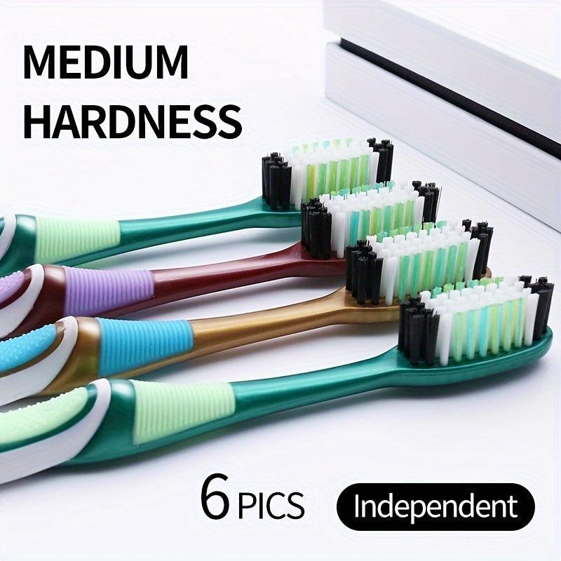 6pcs Medium Hard Hair Toothbrush 6 Independent Packs Adult Family Pack