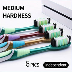 6pcs Medium Hard Hair Toothbrush 6 Independent Packs Adult Family Pack