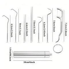 7pcs Stainless Steel Toothpick Dental Floss Set Portable Storage Tube