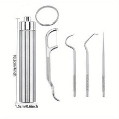7pcs Stainless Steel Toothpick Dental Floss Set Portable Storage Tube