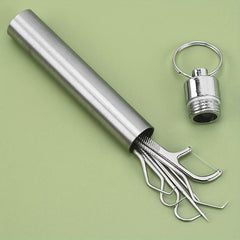 7pcs Stainless Steel Toothpick Dental Floss Set Portable Storage Tube
