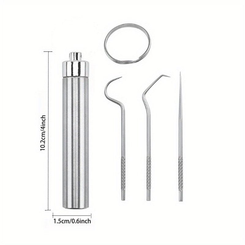 7pcs Stainless Steel Toothpick Dental Floss Set Portable Storage Tube