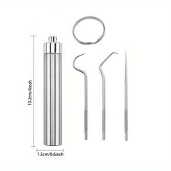 7pcs Stainless Steel Toothpick Dental Floss Set Portable Storage Tube