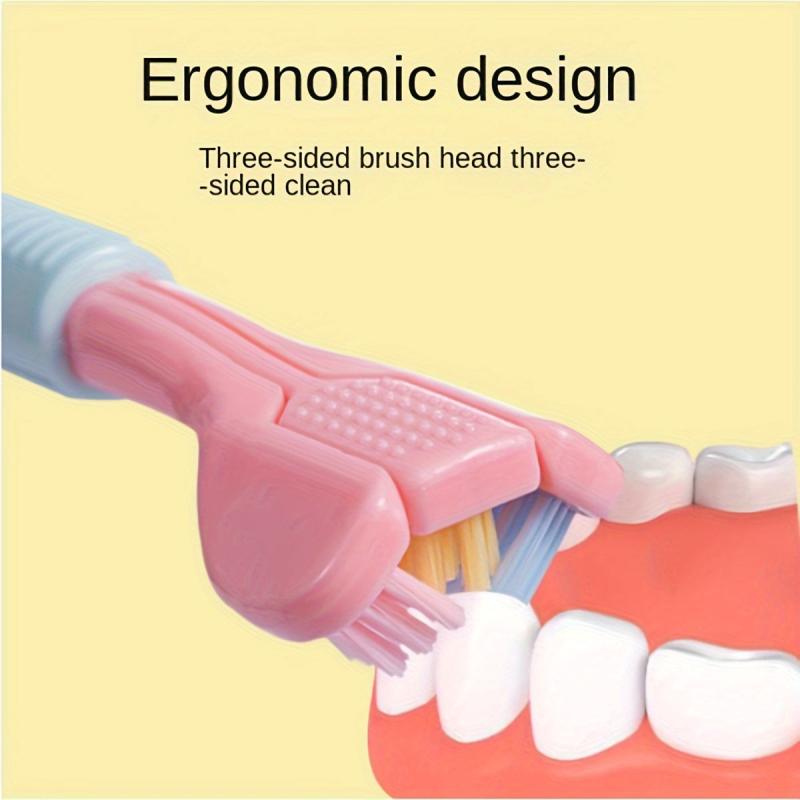 2pcs 3-sided Travel Toothbrushes Double Cleaning