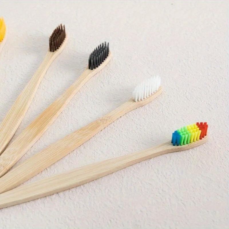 10pcs Bamboo Toothbrush Set, Eco-Friendly Single Cowhide Wrapped, Natural