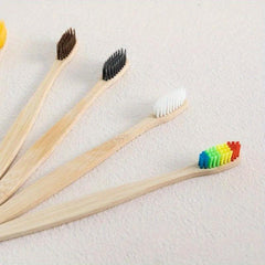 10pcs Bamboo Toothbrush Set, Eco-Friendly Single Cowhide Wrapped, Natural