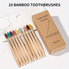 10pcs Bamboo Toothbrush Set, Eco-Friendly Single Cowhide Wrapped, Natural