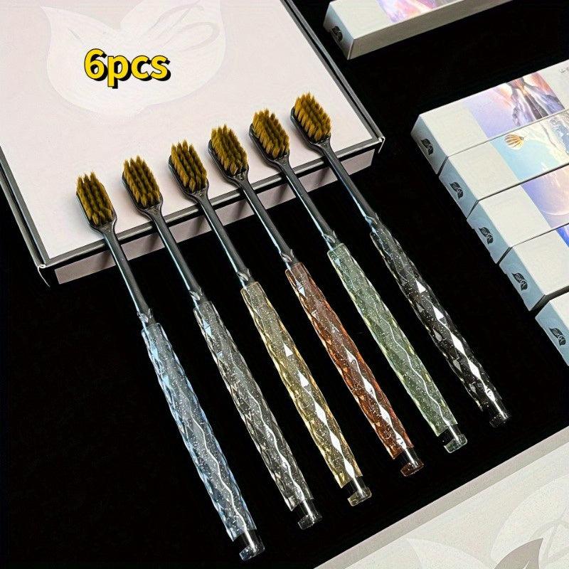 6pcs High Toothbrush with Crystal Handle