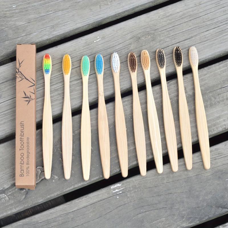 Bamboo Toothbrush Set Soft Bristles Charcoal Wooden
