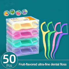 50pcs Ultra Thin Disposable Dental Floss Picks Fruit Flavored Toothpicks