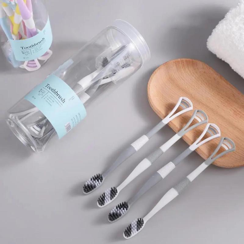 Manual Toothbrush with Silicone Tongue Scraper Bristles