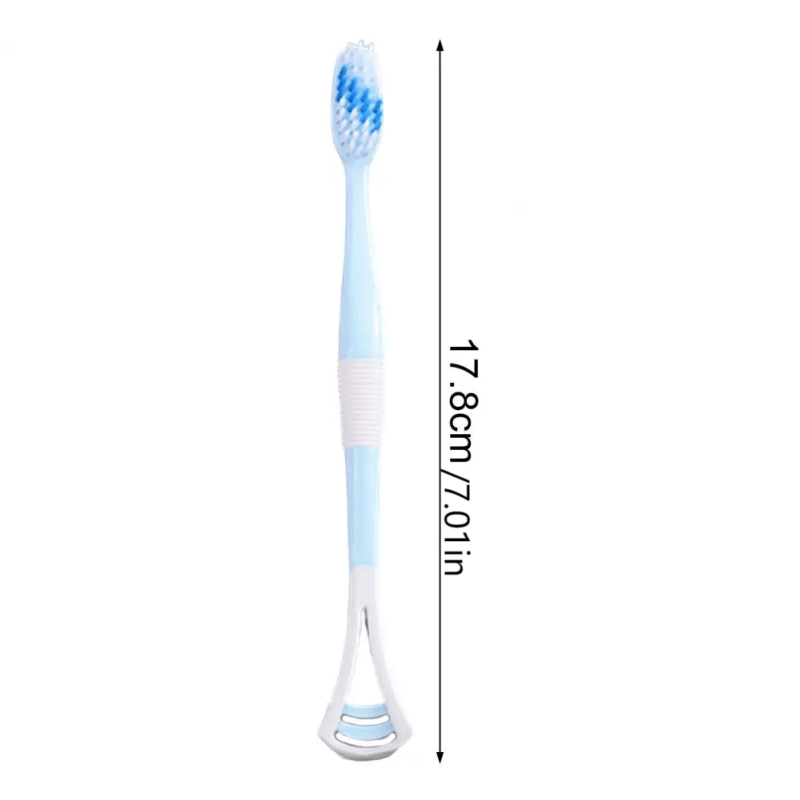 Manual Toothbrush with Silicone Tongue Scraper Bristles