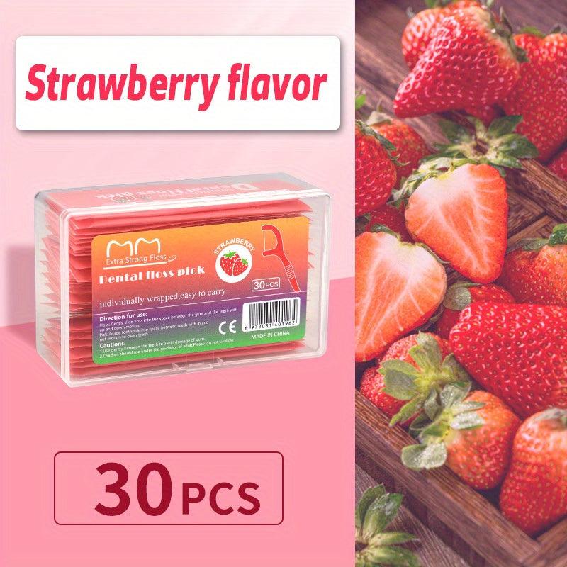 30pcs Thin Smooth Disposable Floss Fruit Flavor Stick Portable Box