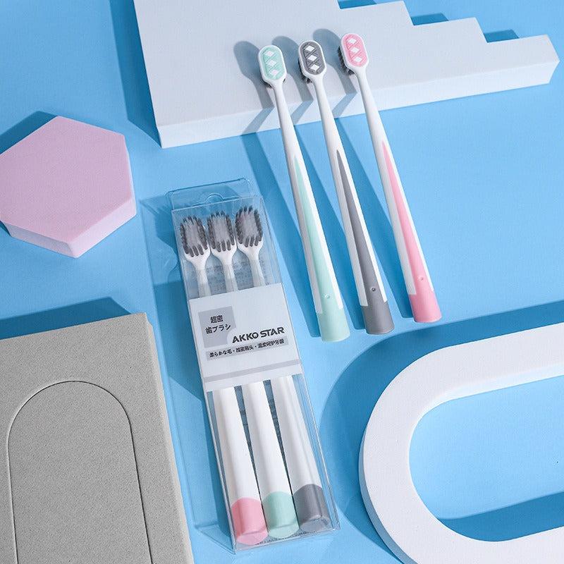3pcs Wide Head Bamboo Charcoal Toothbrush Soft Bristles