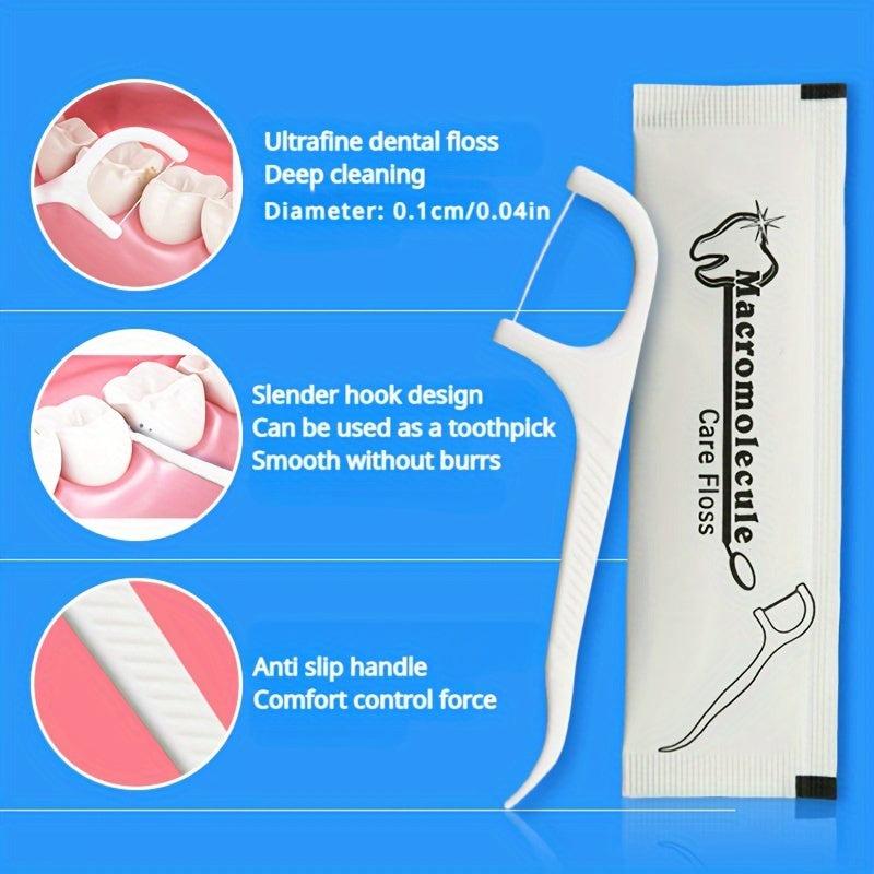 100 Disposable Dental Floss Picks in Packages, Hygienic Toothpicks, Travel Stick
