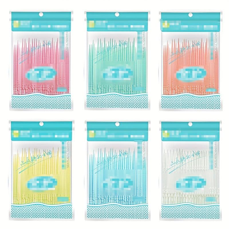 100 Bags Fish Bone Toothpicks Double-headed Disposable Teeth Cleaning Brush