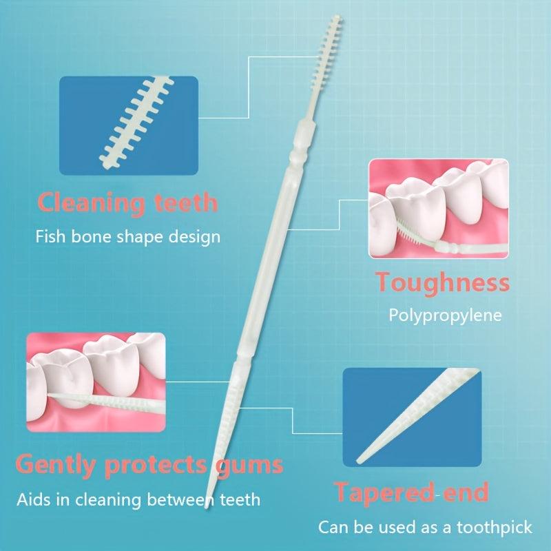 100 Bags Fish Bone Toothpicks Double-headed Disposable Teeth Cleaning Brush