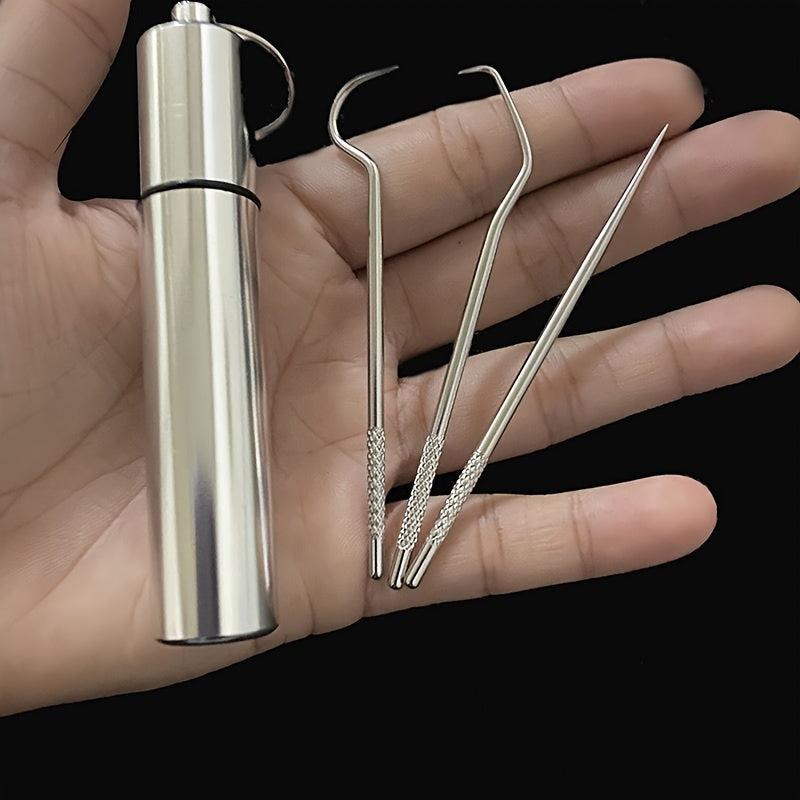 Stainless Steel Toothpicks Pocket Set with Keychain Holder