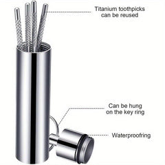 Stainless Steel Toothpicks Pocket Set with Keychain Holder