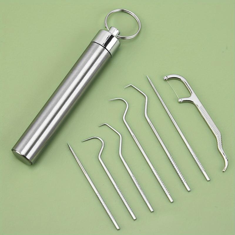 Stainless Steel Toothpicks Pocket Set with Keychain Holder