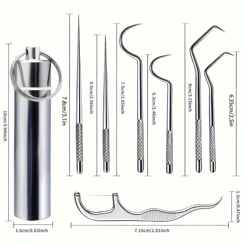 Stainless Steel Toothpicks Pocket Set with Keychain Holder