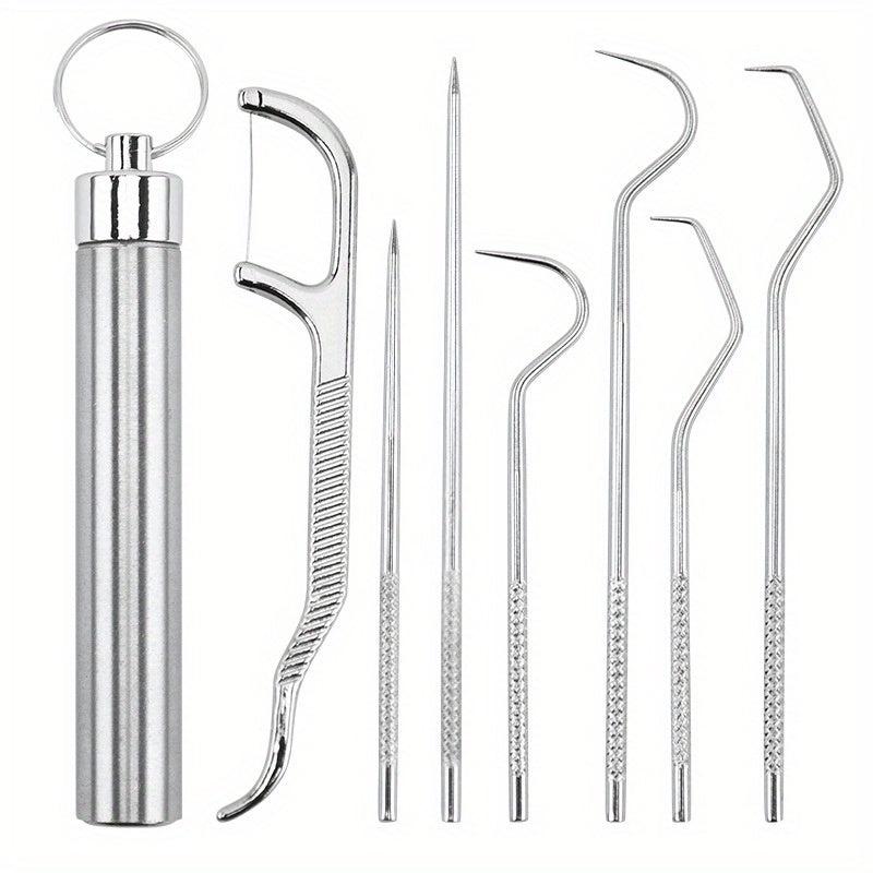 Stainless Steel Toothpicks Pocket Set with Keychain Holder