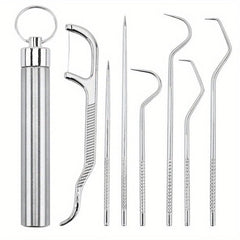Stainless Steel Toothpicks Pocket Set with Keychain Holder