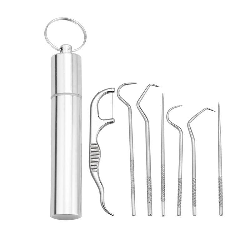 304 Stainless Steel Toothpick Metal Dental Floss Set