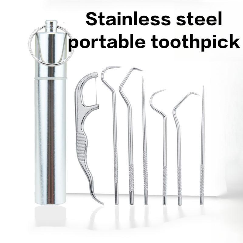 304 Stainless Steel Toothpick Metal Dental Floss Set