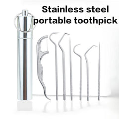 304 Stainless Steel Toothpick Metal Dental Floss Set
