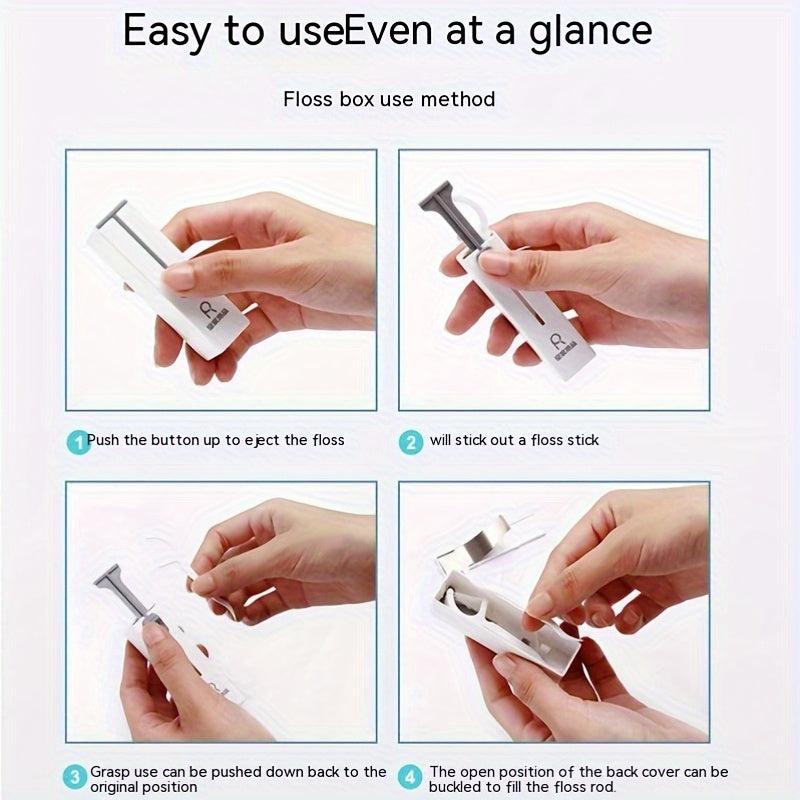 Portable Auto Dental Floss Box + 10 Stick, 50 Replacement Sticks